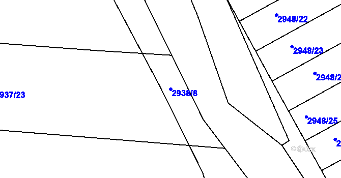 Parcela st. 2938/8 v KÚ Týnec nad Sázavou, Katastrální mapa