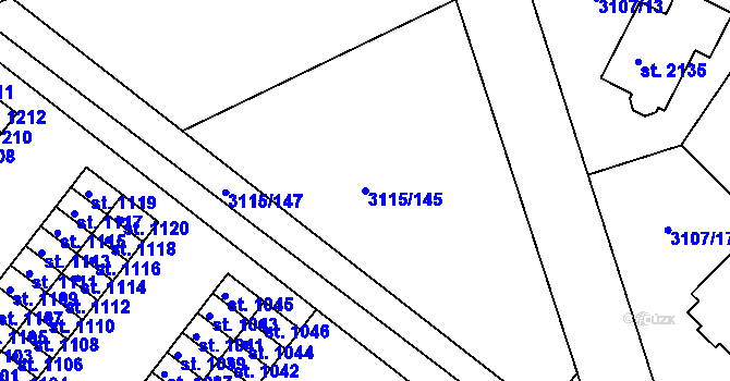 Parcela st. 3115/145 v KÚ Týnec nad Sázavou, Katastrální mapa