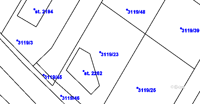Parcela st. 3119/23 v KÚ Týnec nad Sázavou, Katastrální mapa