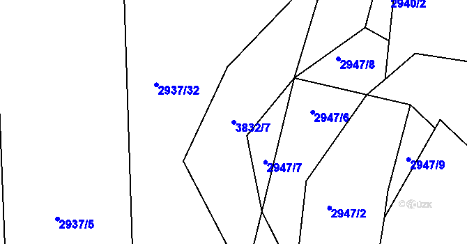 Parcela st. 3832/7 v KÚ Týnec nad Sázavou, Katastrální mapa