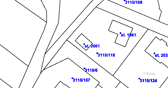 Parcela st. 2061 v KÚ Týnec nad Sázavou, Katastrální mapa