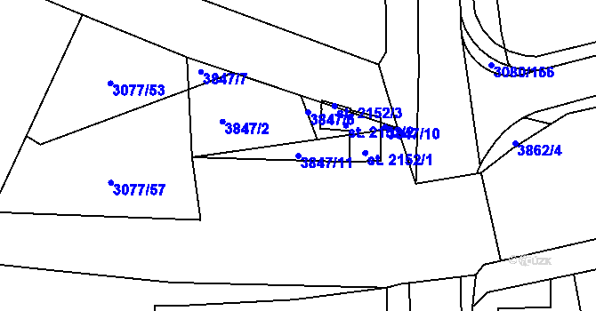 Parcela st. 3847/11 v KÚ Týnec nad Sázavou, Katastrální mapa