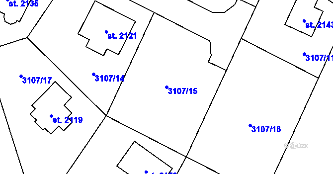 Parcela st. 3107/15 v KÚ Týnec nad Sázavou, Katastrální mapa