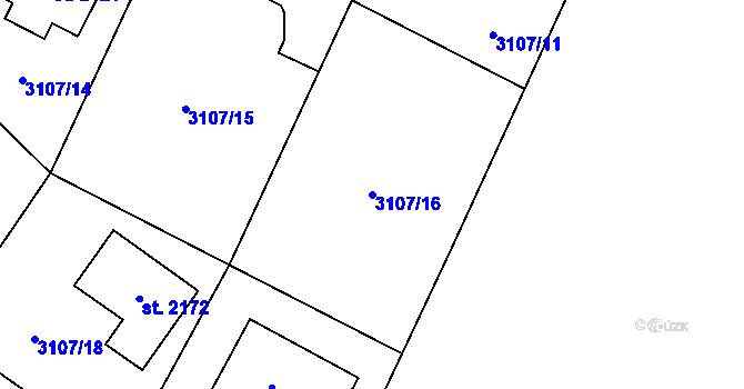 Parcela st. 3107/16 v KÚ Týnec nad Sázavou, Katastrální mapa