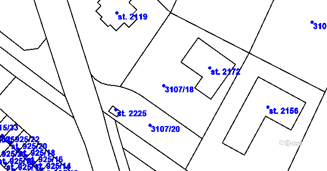 Parcela st. 3107/18 v KÚ Týnec nad Sázavou, Katastrální mapa