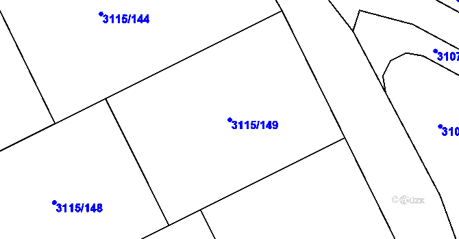 Parcela st. 3115/149 v KÚ Týnec nad Sázavou, Katastrální mapa
