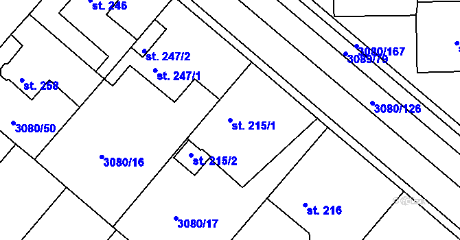 Parcela st. 215/1 v KÚ Týnec nad Sázavou, Katastrální mapa