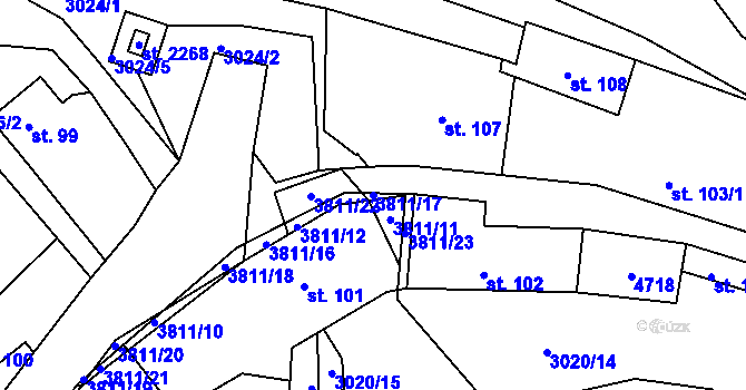 Parcela st. 3811/17 v KÚ Týnec nad Sázavou, Katastrální mapa