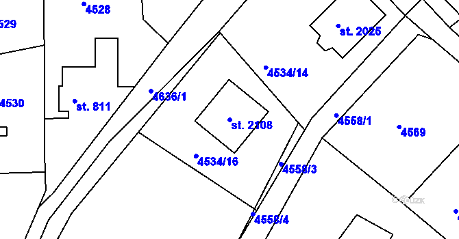 Parcela st. 2108 v KÚ Týnec nad Sázavou, Katastrální mapa