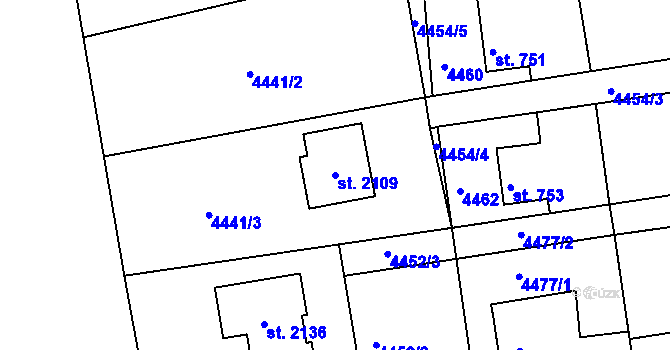 Parcela st. 2109 v KÚ Týnec nad Sázavou, Katastrální mapa