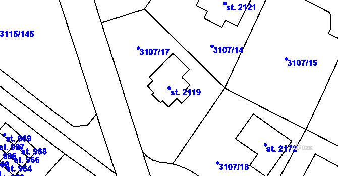 Parcela st. 2119 v KÚ Týnec nad Sázavou, Katastrální mapa