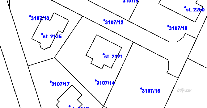 Parcela st. 2121 v KÚ Týnec nad Sázavou, Katastrální mapa
