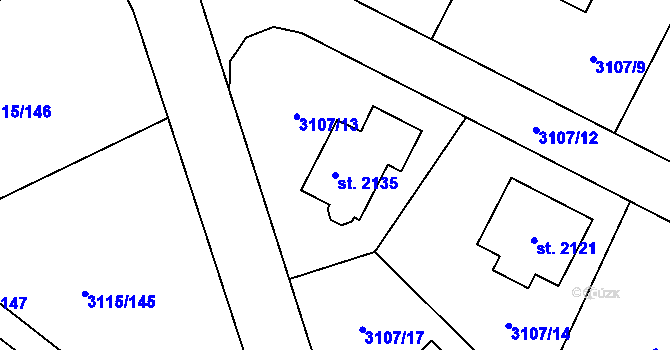 Parcela st. 2135 v KÚ Týnec nad Sázavou, Katastrální mapa
