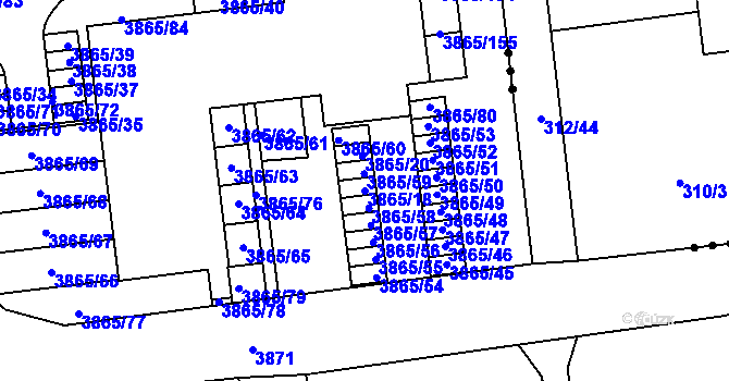 Parcela st. 3865/18 v KÚ Týnec nad Sázavou, Katastrální mapa