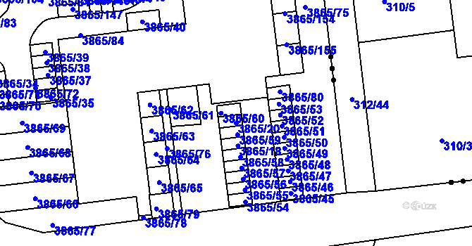 Parcela st. 3865/20 v KÚ Týnec nad Sázavou, Katastrální mapa