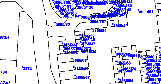 Parcela st. 3865/37 v KÚ Týnec nad Sázavou, Katastrální mapa