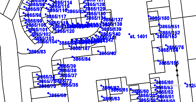 Parcela st. 3865/40 v KÚ Týnec nad Sázavou, Katastrální mapa