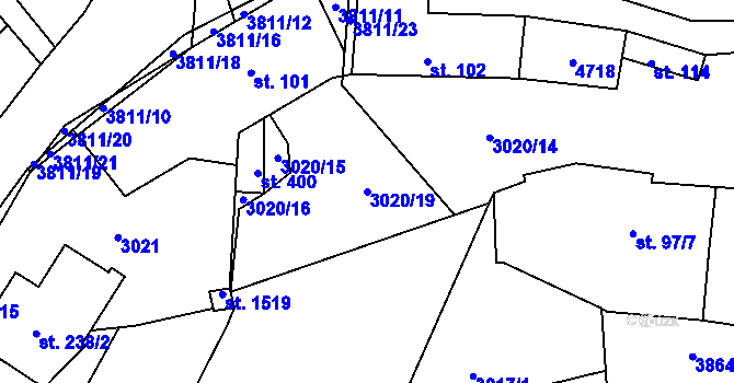Parcela st. 3020/19 v KÚ Týnec nad Sázavou, Katastrální mapa