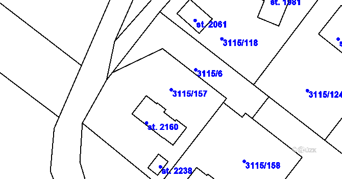 Parcela st. 3115/157 v KÚ Týnec nad Sázavou, Katastrální mapa