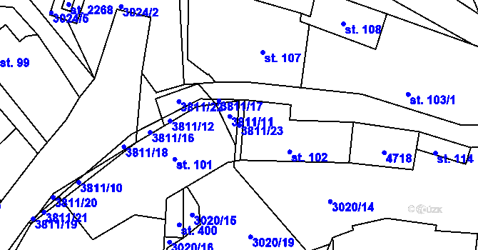 Parcela st. 3811/23 v KÚ Týnec nad Sázavou, Katastrální mapa