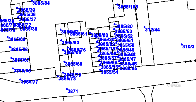 Parcela st. 3865/58 v KÚ Týnec nad Sázavou, Katastrální mapa
