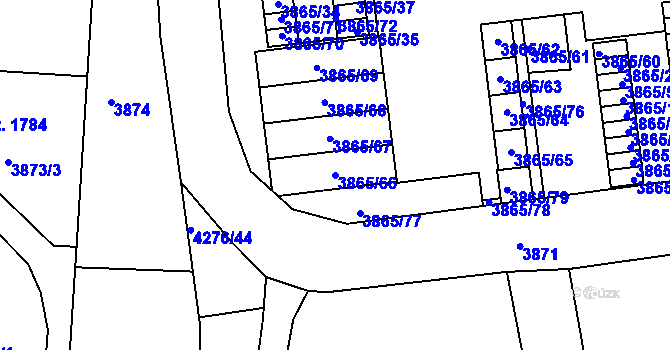 Parcela st. 3865/66 v KÚ Týnec nad Sázavou, Katastrální mapa