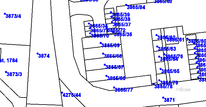 Parcela st. 3865/68 v KÚ Týnec nad Sázavou, Katastrální mapa