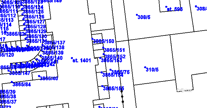 Parcela st. 3865/152 v KÚ Týnec nad Sázavou, Katastrální mapa
