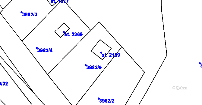 Parcela st. 2189 v KÚ Týnec nad Sázavou, Katastrální mapa