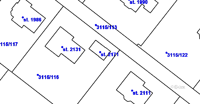 Parcela st. 2171 v KÚ Týnec nad Sázavou, Katastrální mapa