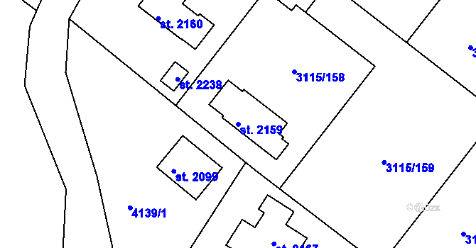 Parcela st. 2159 v KÚ Týnec nad Sázavou, Katastrální mapa