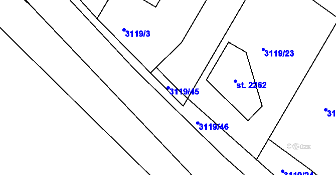 Parcela st. 3119/45 v KÚ Týnec nad Sázavou, Katastrální mapa
