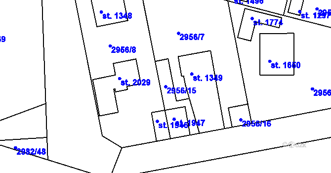 Parcela st. 2956/15 v KÚ Týnec nad Sázavou, Katastrální mapa