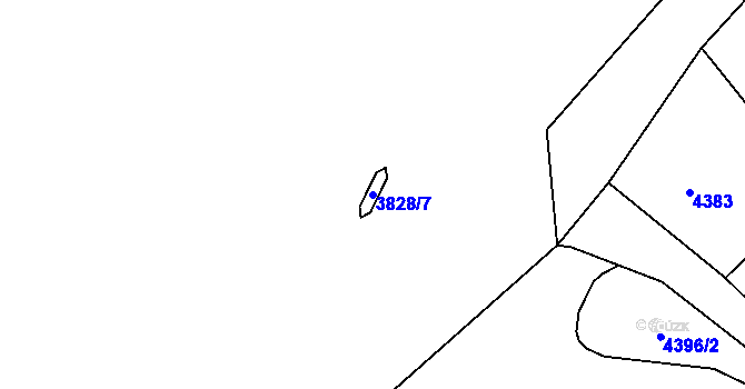 Parcela st. 3828/7 v KÚ Týnec nad Sázavou, Katastrální mapa