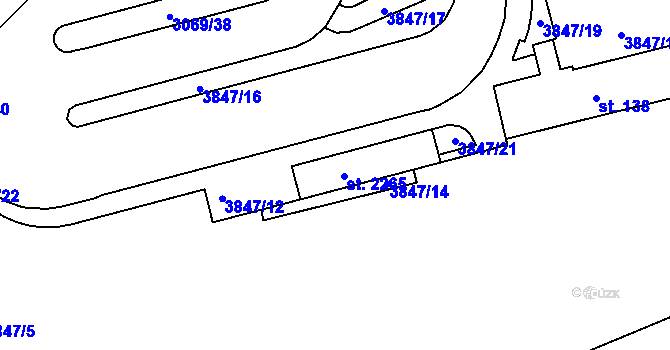Parcela st. 3847/13 v KÚ Týnec nad Sázavou, Katastrální mapa