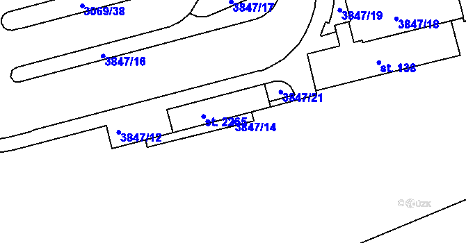 Parcela st. 3847/14 v KÚ Týnec nad Sázavou, Katastrální mapa