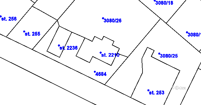 Parcela st. 2210 v KÚ Týnec nad Sázavou, Katastrální mapa