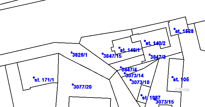 Parcela st. 3847/15 v KÚ Týnec nad Sázavou, Katastrální mapa
