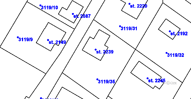 Parcela st. 2239 v KÚ Týnec nad Sázavou, Katastrální mapa