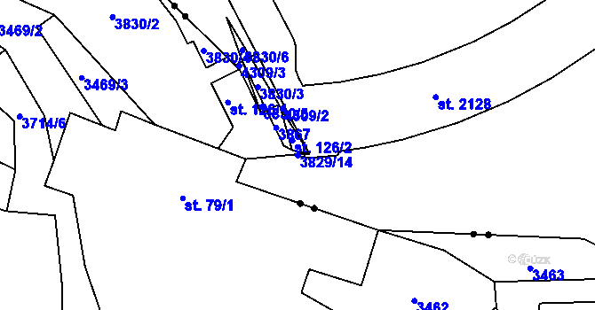 Parcela st. 3829/14 v KÚ Týnec nad Sázavou, Katastrální mapa