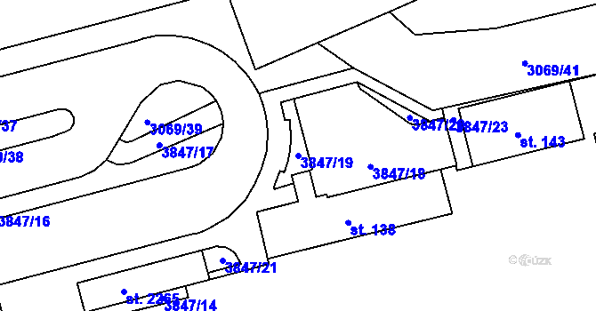 Parcela st. 3847/19 v KÚ Týnec nad Sázavou, Katastrální mapa