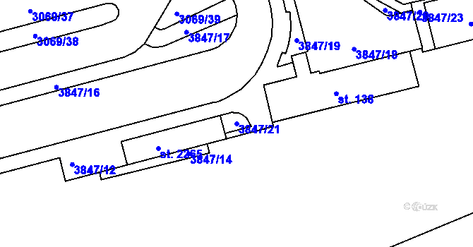 Parcela st. 3847/21 v KÚ Týnec nad Sázavou, Katastrální mapa