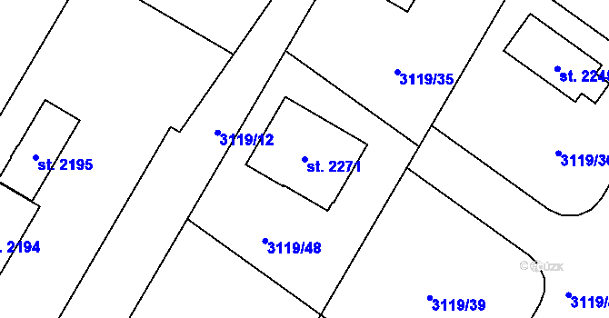 Parcela st. 2271 v KÚ Týnec nad Sázavou, Katastrální mapa