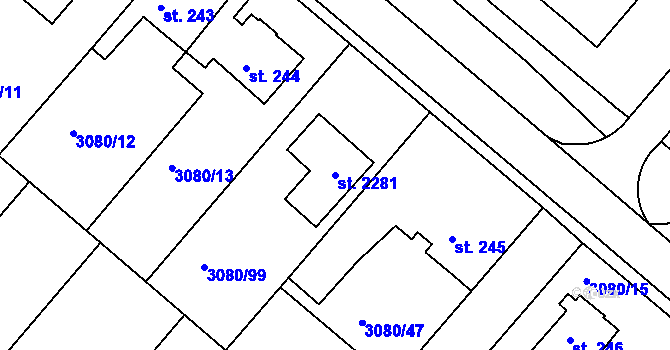 Parcela st. 2281 v KÚ Týnec nad Sázavou, Katastrální mapa