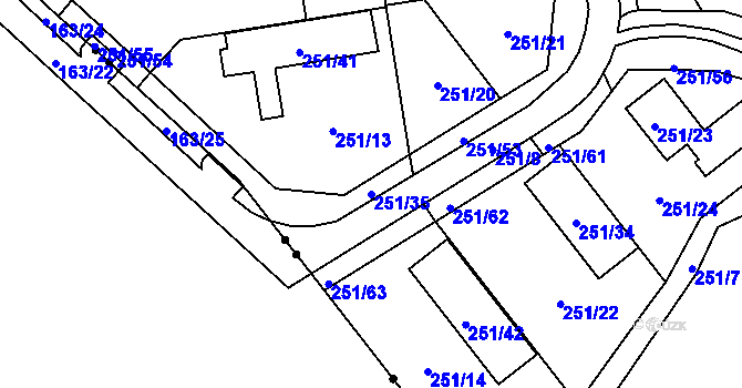 Parcela st. 251/35 v KÚ Týneček, Katastrální mapa