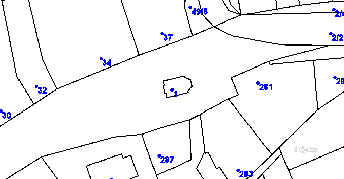 Parcela st. 1 v KÚ Týneček, Katastrální mapa