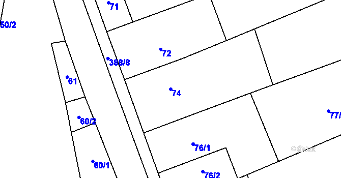 Parcela st. 74 v KÚ Týneček, Katastrální mapa