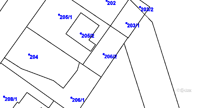 Parcela st. 206/2 v KÚ Týneček, Katastrální mapa