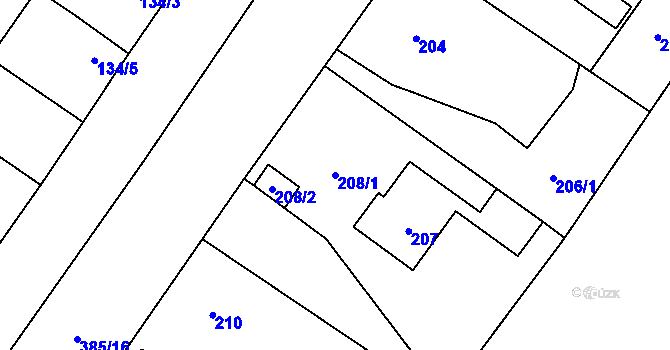 Parcela st. 208/1 v KÚ Týneček, Katastrální mapa