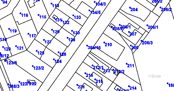 Parcela st. 385/16 v KÚ Týneček, Katastrální mapa